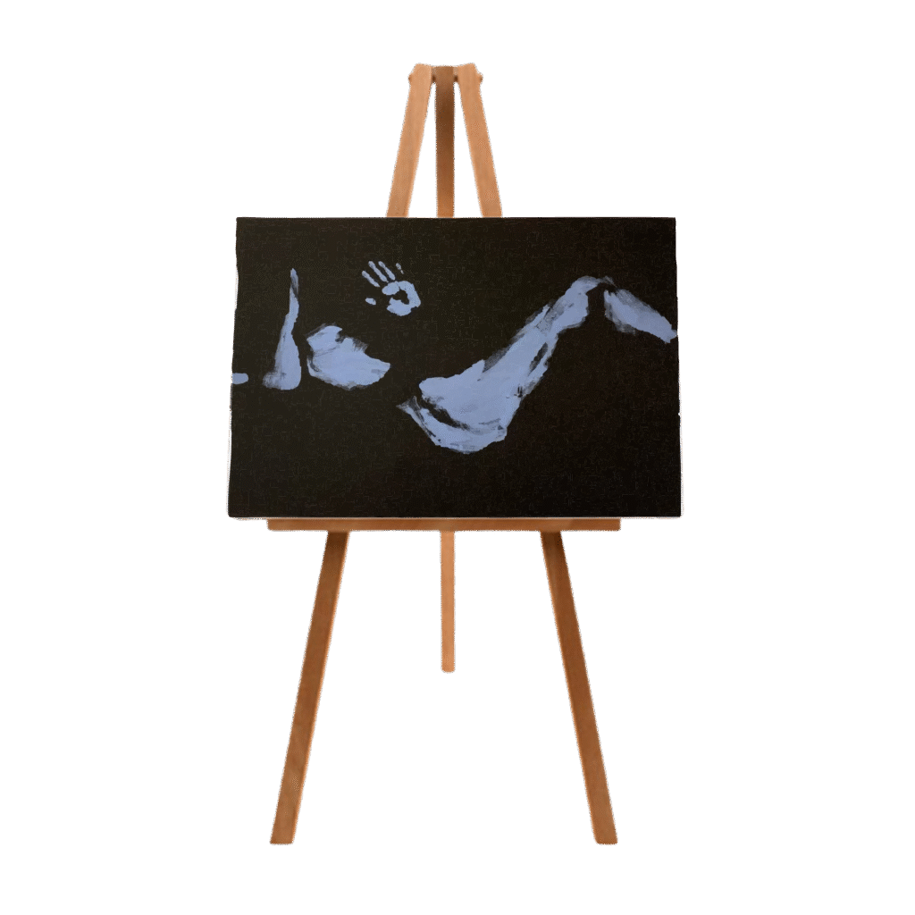 Blue acrylic reclining body print on black canvas from Canvas & Curves event in Punta Gorda